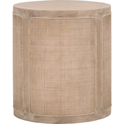 Cane Round End Table in Smoke Gray Reclaimed Oak & Cane 8092.SGRY-OAK/CN