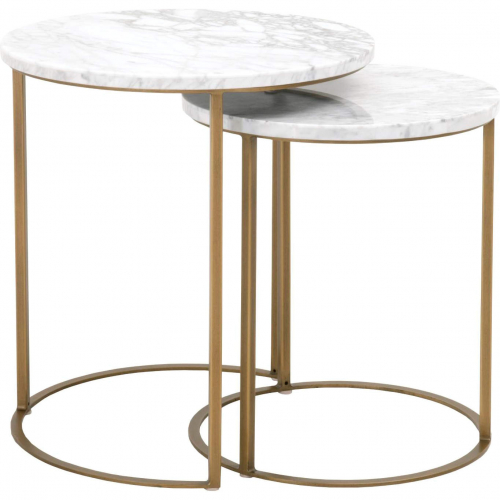 Carrera Nesting Table Set in White Marble on Brushed Gold 6105.BGLD/WHT
