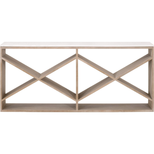 Cellar Console Table in Gray Oak & White Quartz 8080.SGRY-OAK/WHTQ