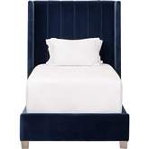 Chandler Twin Bed in Channel Tufted Blue Velvet & Gray Oak 7127-T.DEN/NG