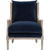Churchill Club Chair in Denim Blue Velvet, Cane & Wood 8213.DEN/NGB