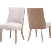 Duet Dining Chair in French Linen, Toast Vegan Leather & Gray Wood 6491UP.NG/BIS/IVT (Set of 2)
