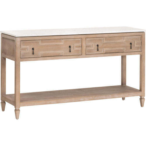 Emerie 2 Drawer Entry Console Table in Smoke Gray Wood & White Quartz 8016.SGRY-PNE/WHTQ