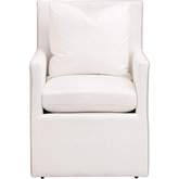 Harmony Dining Arm Chair with Casters in Pearl Fabric & French Linen