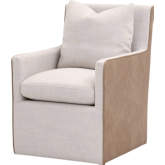Harmony Dining Arm Chair with Casters in French Linen & Toast Vegan Leather 6492UP.BIS/IVT