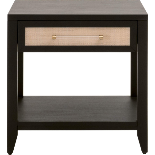 Holland 1 Drawer Side Table in Brushed Black Acacia & Natural Rattan 6144.B-BLK/NAT
