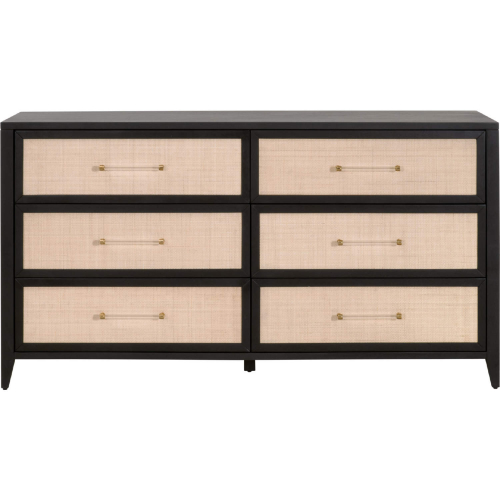 Holland 6 Drawer Double Dresser in Brushed Black Acacia & Natural Rattan 6148.B-BLK/NAT