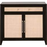 Holland Media Chest in Brushed Black Acacia & Natural Rattan 6146.B-BLK/NAT