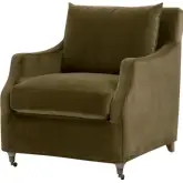 Jade Accent Slipcover Club Chair in Olive Green Velvet & Natural Gray Oak