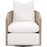 McGuire Swivel Club Chair in Snow Performance Fabric, Cane & Wood 6643.BOU-SNO/NG