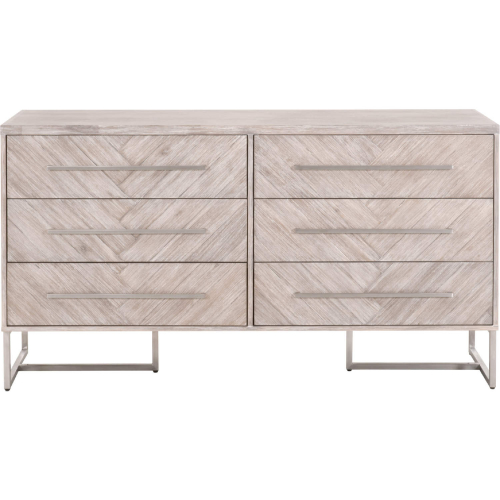 Mosaic Double Dresser in Gray Wash Acacia & Brushed Stainless Steel 6049.NG
