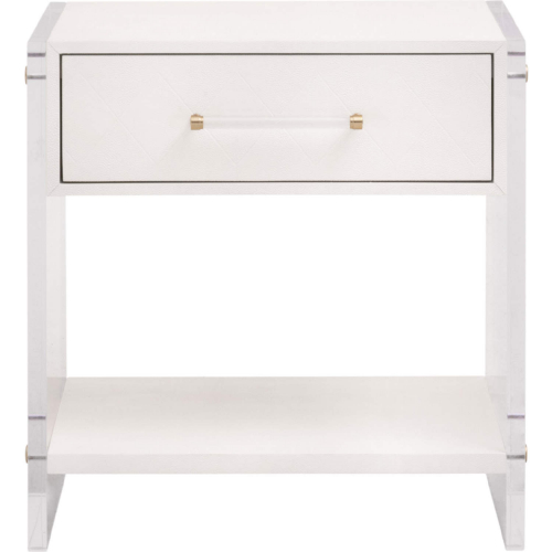 Sonia 1 Drawer Nightstand in Pearl Faux Shagreen & Lucite 6160.PRL-SHG/BBRS