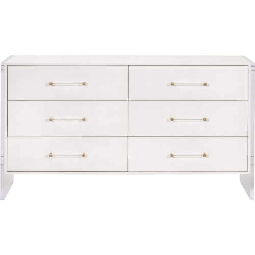 Sonia 6 Drawer Double Dresser in Pearl Faux Shagreen & Lucite 6161.PRL-SHG/BBRS