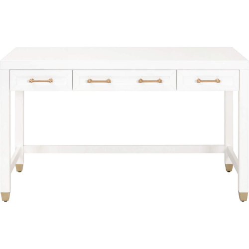 Stella 3 Drawer Desk in Matte White & Brushed Brass 6137.WHT/BBRS