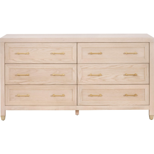 Stella 6 Drawer Double Dresser in Light Honey Oak Finish & Brushed Brass 6136.LHON/BBRS