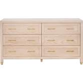 Stella 6 Drawer Double Dresser in Light Honey Oak Finish & Brushed Brass 6136.LHON/BBRS
