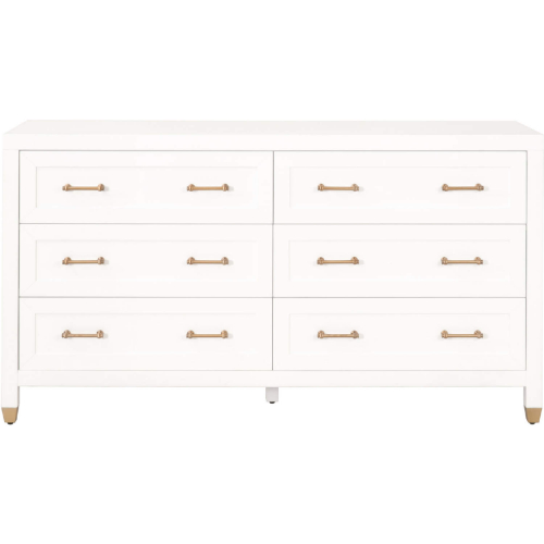 Stella 6 Drawer Double Dresser in Matte White & Brushed Brass 6136.WHT/BBRS