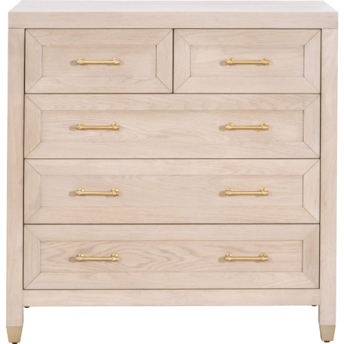 Stella 5 Drawer High Chest in Light Honey Oak Finish & Brushed Brass 6135.LHON/BBRS