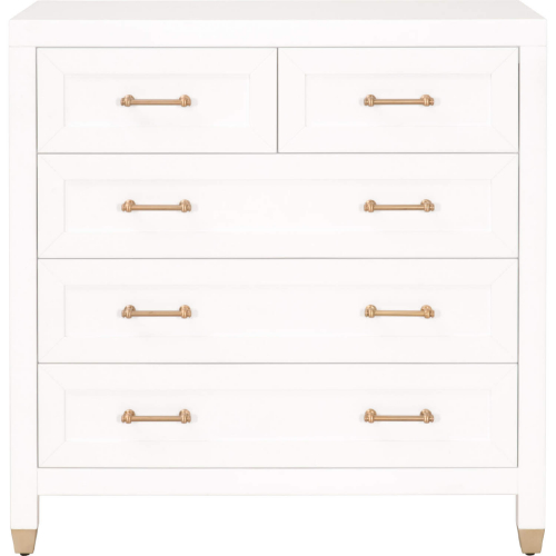 Stella 5 Drawer High Chest in Matte White & Brushed Brass 6135.WHT/BBRS