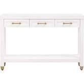 Stella Narrow Console Table in White & Brushed Brass 6138.WHT/BBRS