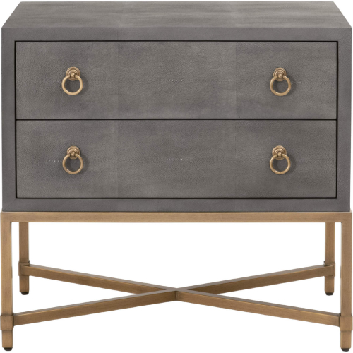Strand Faux Shagreen 2 Drawer Nightstand in Gray & Gold Metal 6121.GRY-SHG/GLD