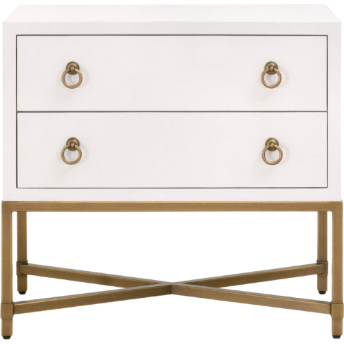 Strand 2 Drawer Nightstand in Pearl White Faux Shagreen & Brushed Gold 6121.PRL-SHG/GLD