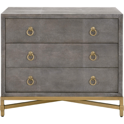 Strand Nightstand in Grey Faux Shagreen & Brushed Gold 6120.GRY-SHG/GLD