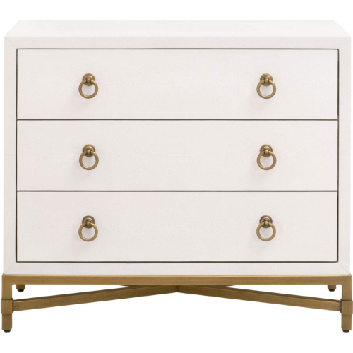 Strand 3 Drawer Nightstand in Pearl White Faux Shagreen & Brushed Gold 6120.PRL-SHG/GLD