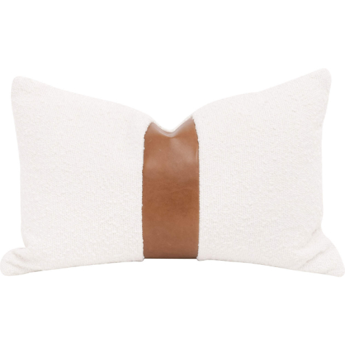 Split Decision 20" Lumbar Pillow in White Boucle & Brown Leather 7207-20.BOU-SNO/WB (Set of 2)