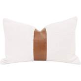 Split Decision 20" Lumbar Pillow in White Boucle & Brown Leather 7207-20.BOU-SNO/WB (Set of 2)
