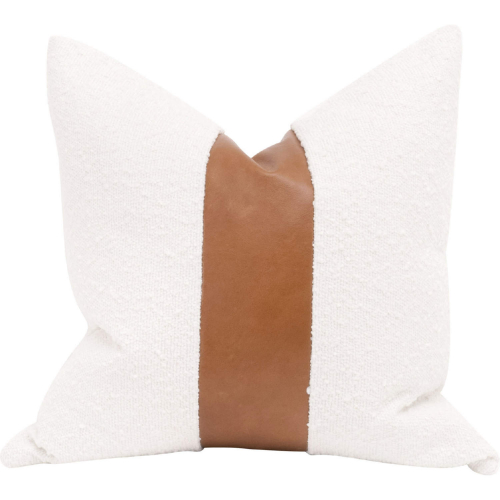 Split Decision 20" Pillow in White Boucle & Brown Leather 7206-20.BOU-SNO/WB (Set of 2)