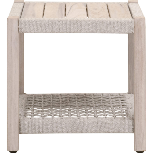Wrap Outdoor End Table in Taupe & White Flat Rope & Gray Teak 6872.WTA/GT