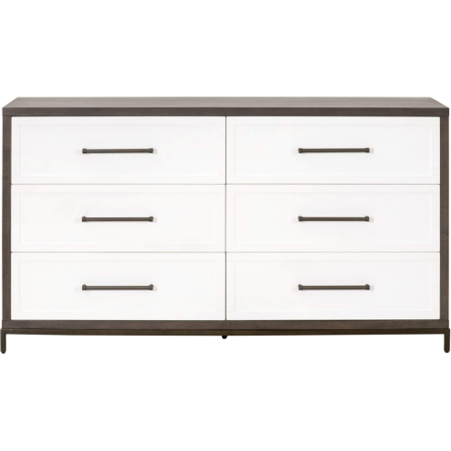 Wrenn 6 Drawer Double Dresser in Burnished Brown Acacia, White & Bronze 6140.BBRN/WHT-AB