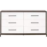 Wrenn 6 Drawer Double Dresser in Burnished Brown Acacia, White & Bronze 6140.BBRN/WHT-AB