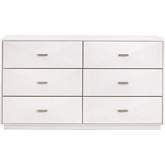 Wynn 6 Drawer Double Dresser in Pearl White Faux Shagreen & Brushed Stainless 6158.PRL-SHG/BSTL