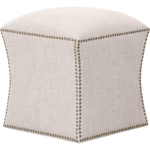 York Ottoman in Bisque French Linen with Gold Nailhead 6435.BIS-GLD