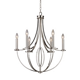 Dione 6 Light Chandelier in Polished Nickel w/ Laser Cut Oval Accents