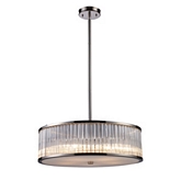 Braxton 5 Light Pendant Light in Polished Nickel w/ Ribbed Glass