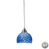 Cira 1 Light Ceiling Pendant Light in Satin Nickel w/ Pebbled Blue Glass