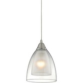 Layers 1 Light Pendant Light in Satin Nickel w/ Clear over Frosted Glass