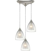 Layers 3 Light Pendant Light in Satin Nickel w/ Clear over Frosted Glass