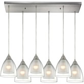 Layers 6 Light Pendant Light in Satin Nickel w/ Clear over Frosted Glass