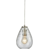 Lagoon 1 Light Ceiling Pendant in Satin Nickel w/ Clear Water Glass
