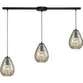 Lagoon 3 Light Linear Bar Fixture in Rubbed Bronze w/ Champagne Water Glass