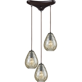 Lagoon 3 Light Triangle Pan Fixture in Rubbed Bronze w/ Champagne Water Glass