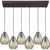 Lagoon 6 Light Rectangle Fixture in Rubbed Bronze w/ Champagne Water Glass