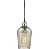 Hammered Glass 1 Light Ceiling Pendant in Rubbed Bronze w/ Hammered Mercury Glass