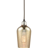 Hammered Glass 1 Light Ceiling Pendant in Rubbed Bronze w/ Hammered Amber Glass