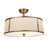 Williamsport 3 Light Semi Flush Mount Light in Vintage Brass Patina w/ Pleated Cream Fabric Shade