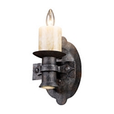 Cambridge 1+1 Light Wall Sconce in Heavy Forged Iron w/ Genuine Stone Candle Cover